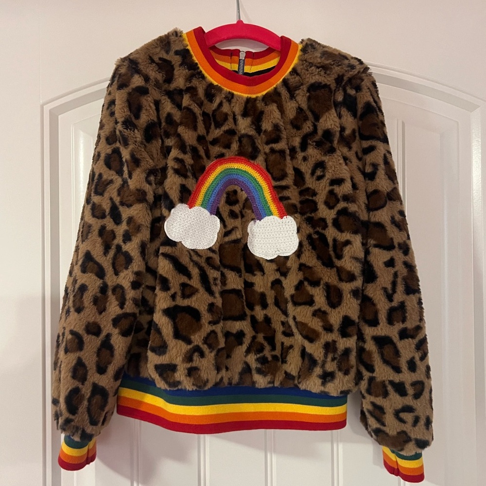 Girls size 6x cheetah & rainbow fur sweater
